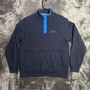 L.L. Bean Mens Anorak Pullover Sweatshirt Blue Cotton Blend Snap Mock Neck Med